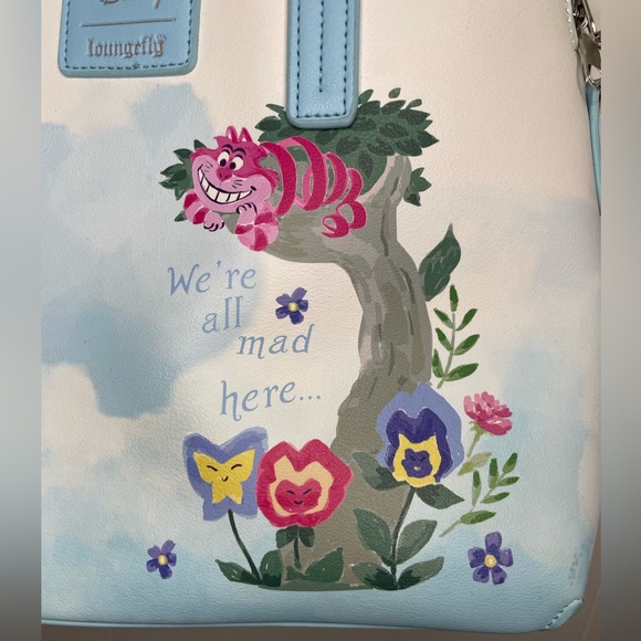 Loungefly Disney Alice in Wonderland Cheshire Cat Flora Watercolor Satchel Purse - Picture 7 of 13